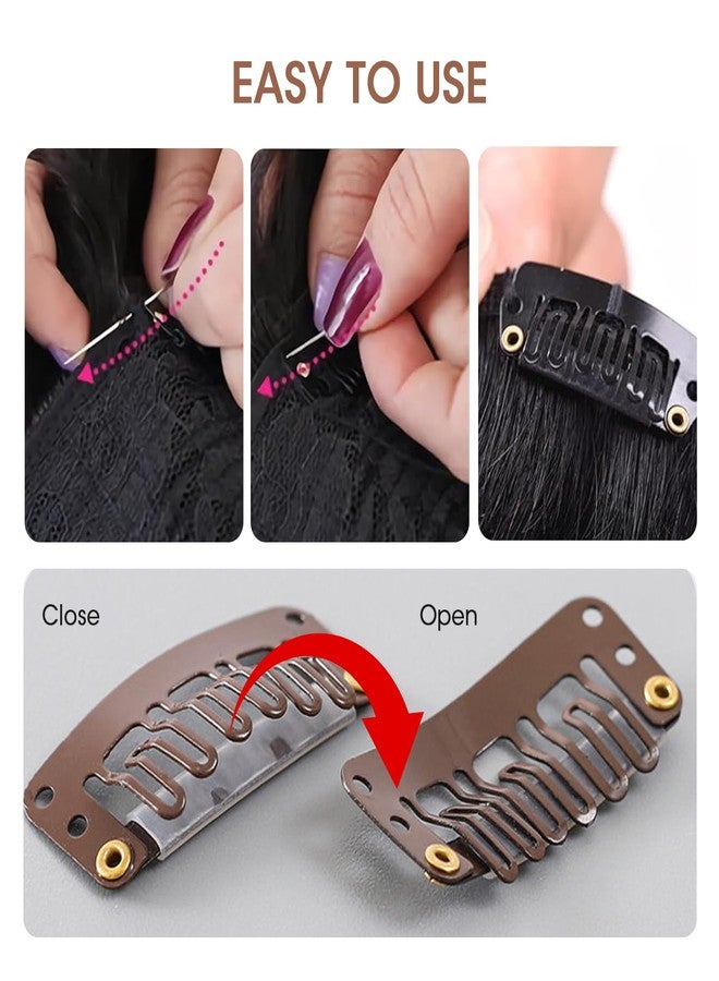 TNJPSEK 50 Pack Weave Clips for Hair Extensions, 2 Set Stainless Steel U-Shape DIY Needle & Thread Kit, 32mm 6-Teeth Snap Clips for Secure Wig & Extension Attachment (Black & Brown) - Image 3